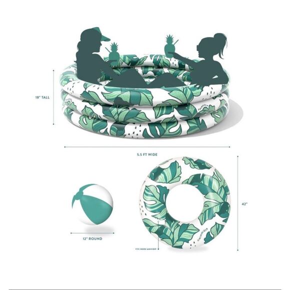 Minnidip bundle pool beach ball ring monstera plant banana leaves green inflatab - Picture 4 of 5